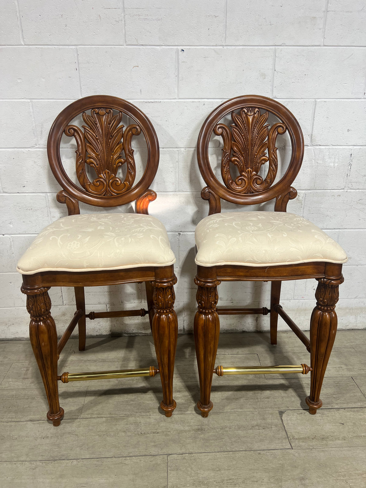 Carved Neo-Classical Bar Stool - Set of 2