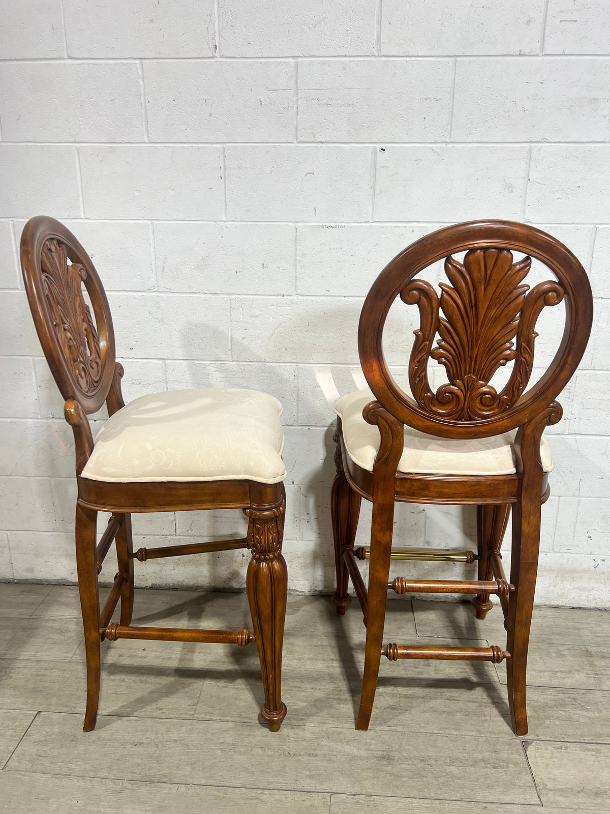 Carved Neo-Classical Bar Stool - Set of 2