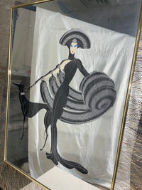 Erte "Symphony in Black" Art Mirror in Gold Frame
