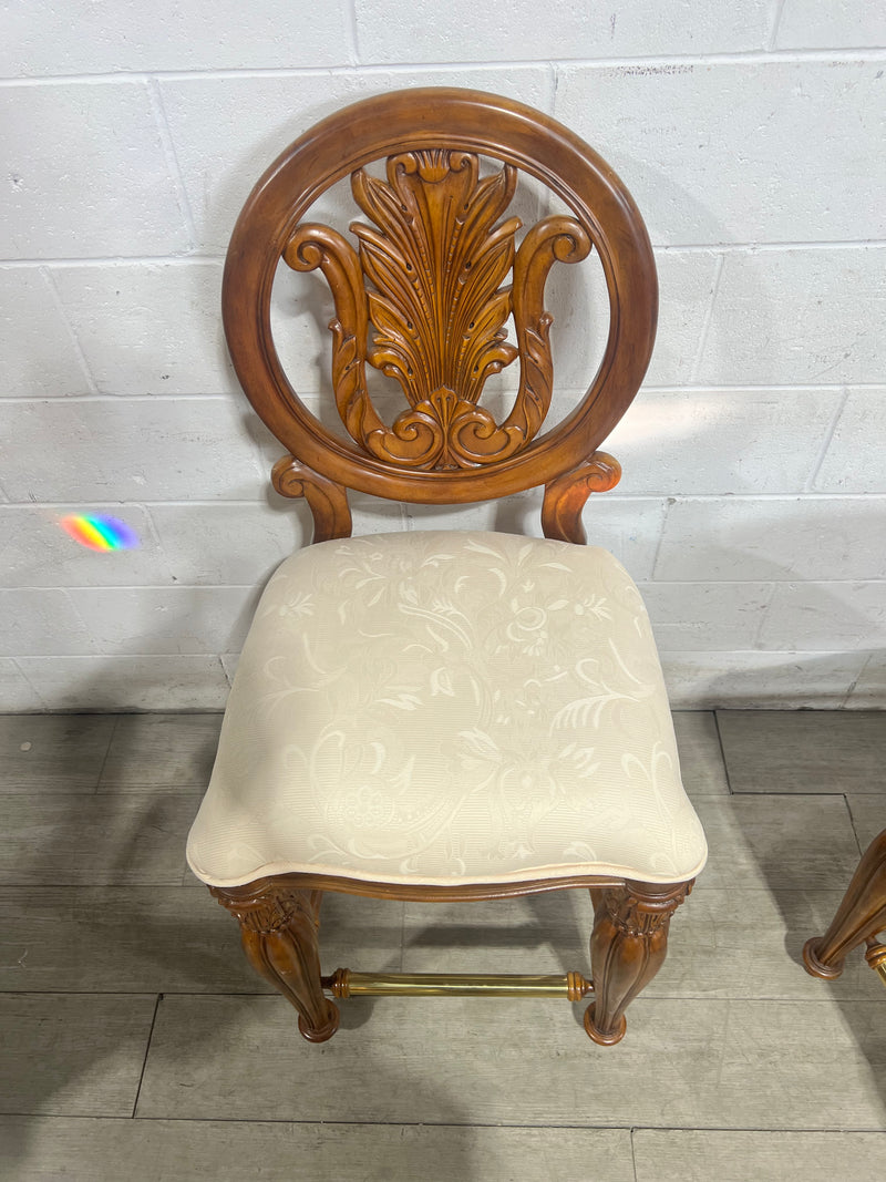 Carved Neo-Classical Bar Stool - Set of 2