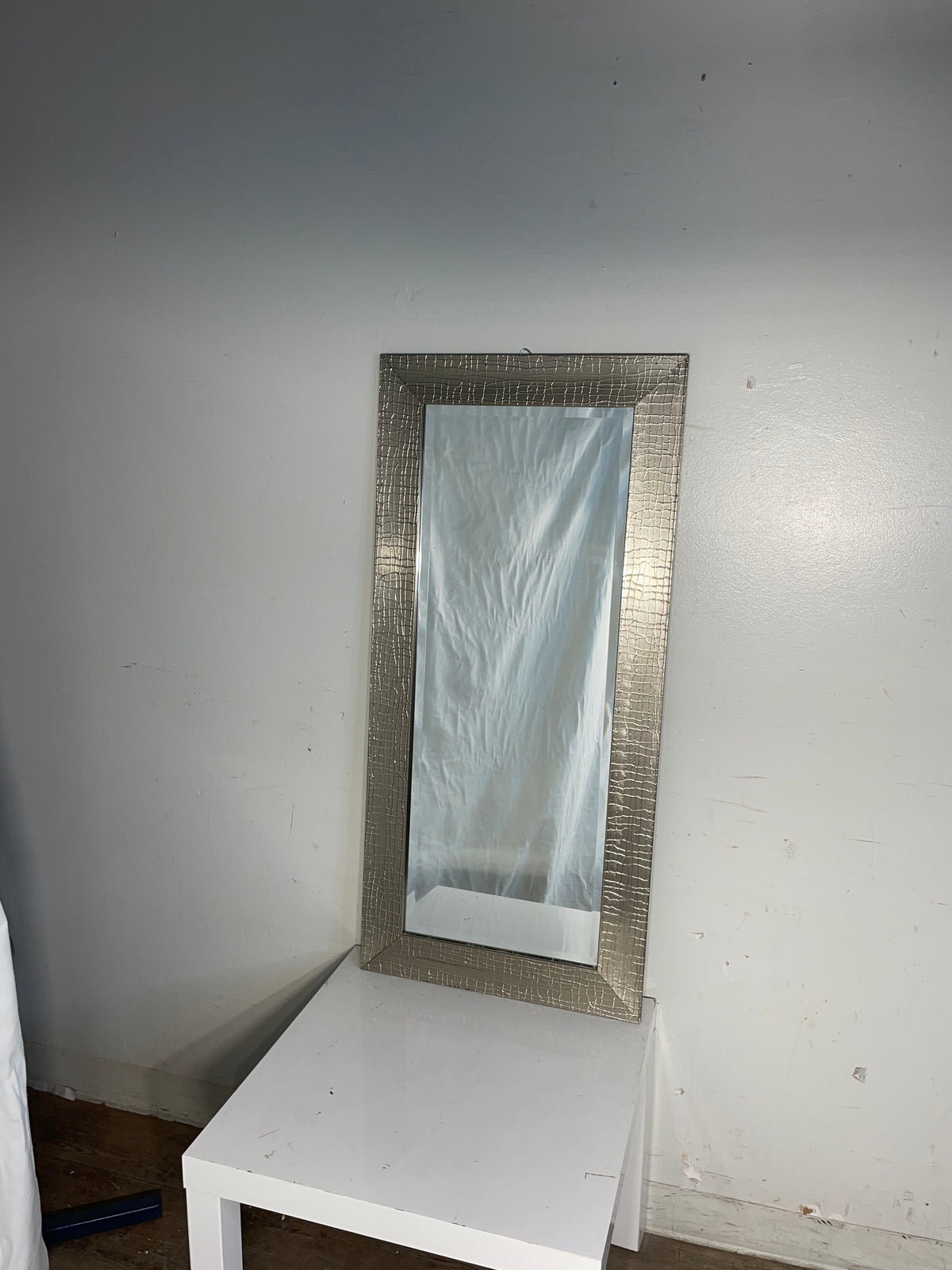 Silver Painted Textured Framed Beveled Mirror