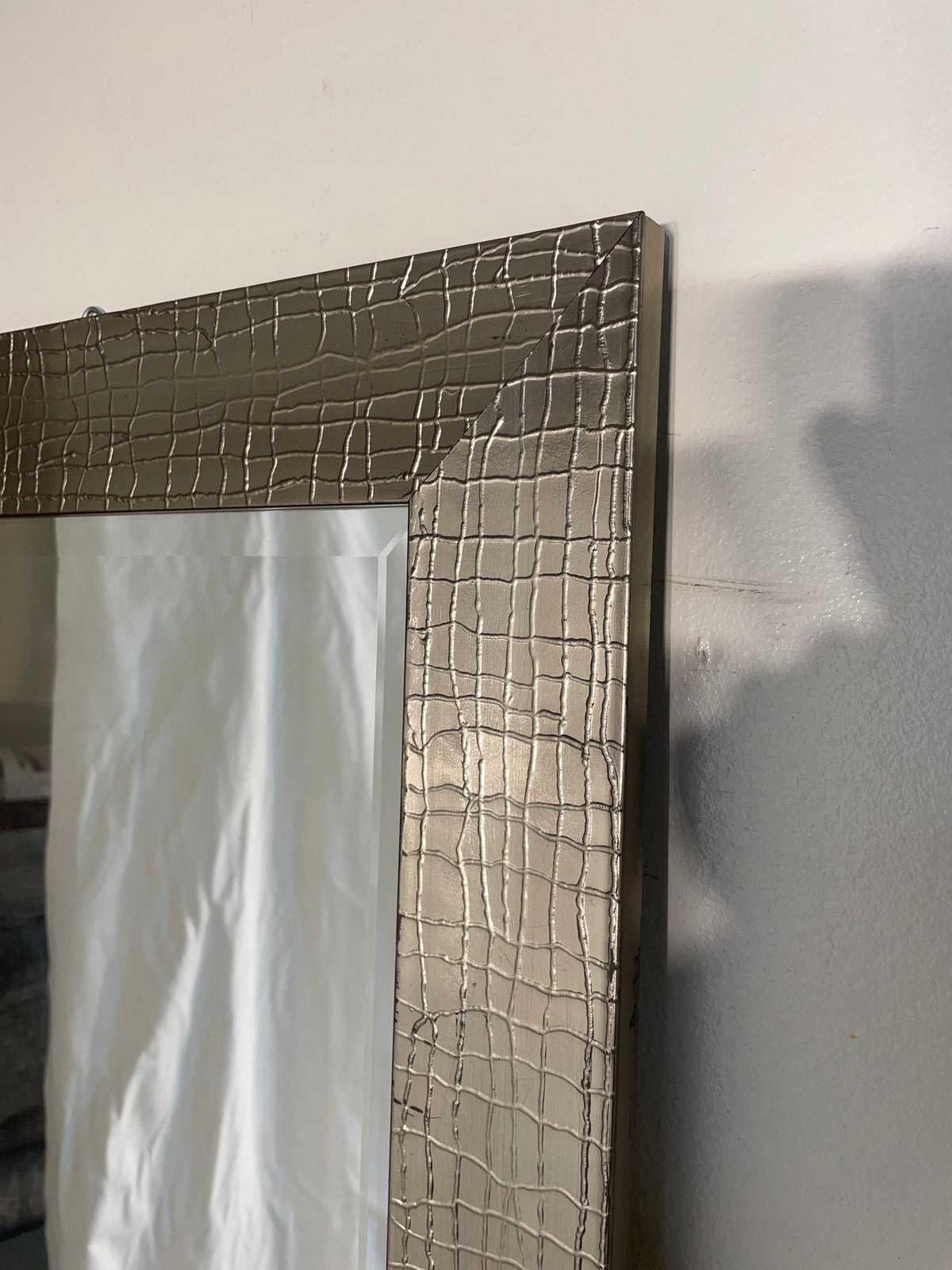 Silver Painted Textured Framed Beveled Mirror