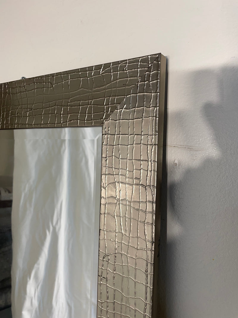 Silver Painted Textured Framed Beveled Mirror