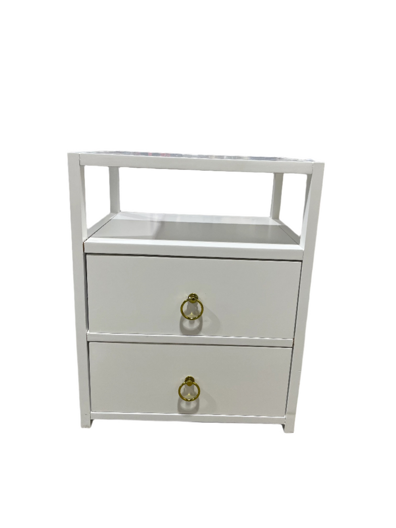 White end table with gold hardware