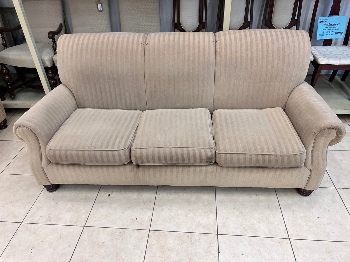 Neutral Stripe Traditional 3-Seater Sofa