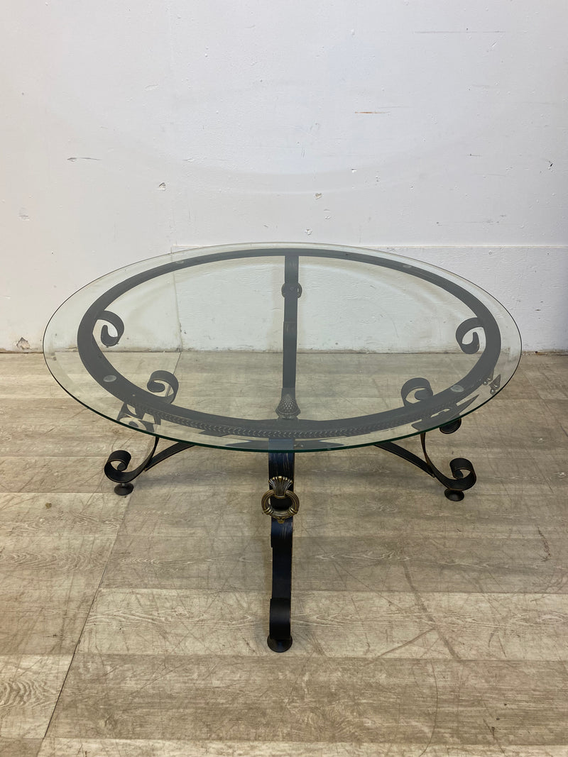 Round Glass Charcoal Wrought Iron Coffee Table