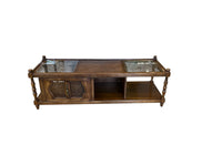Wood Coffee Table w/ Cane Doors & Glass Inlay