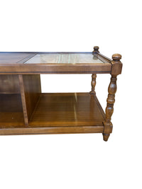 Wood Coffee Table w/ Cane Doors & Glass Inlay