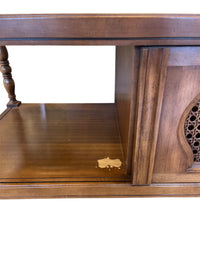 Wood Coffee Table w/ Cane Doors & Glass Inlay