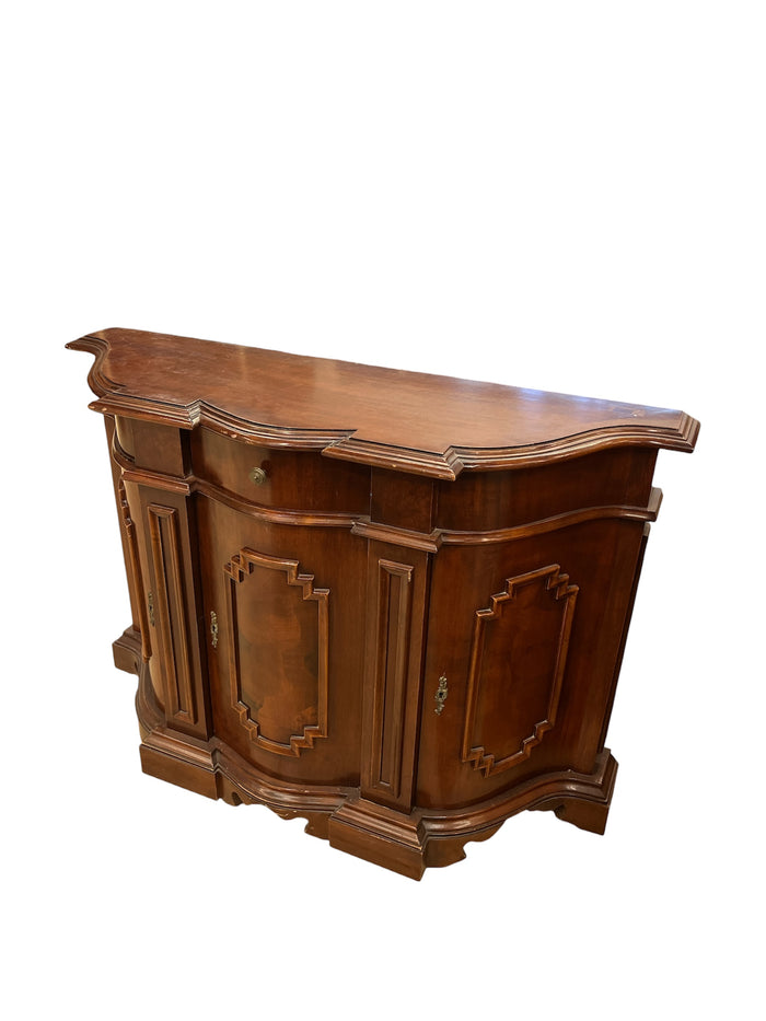 Curved Front Wooden Cabinet w/ Carved Panel Details