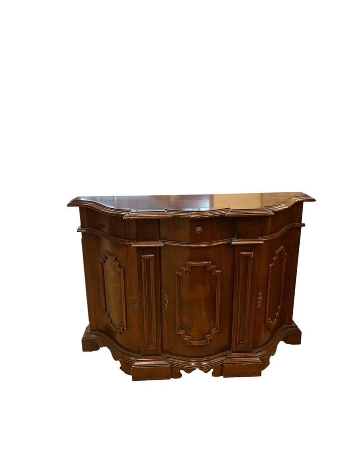 Curved Front Wooden Cabinet w/ Carved Panel Details