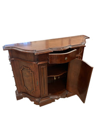 Curved Front Wooden Cabinet w/ Carved Panel Details