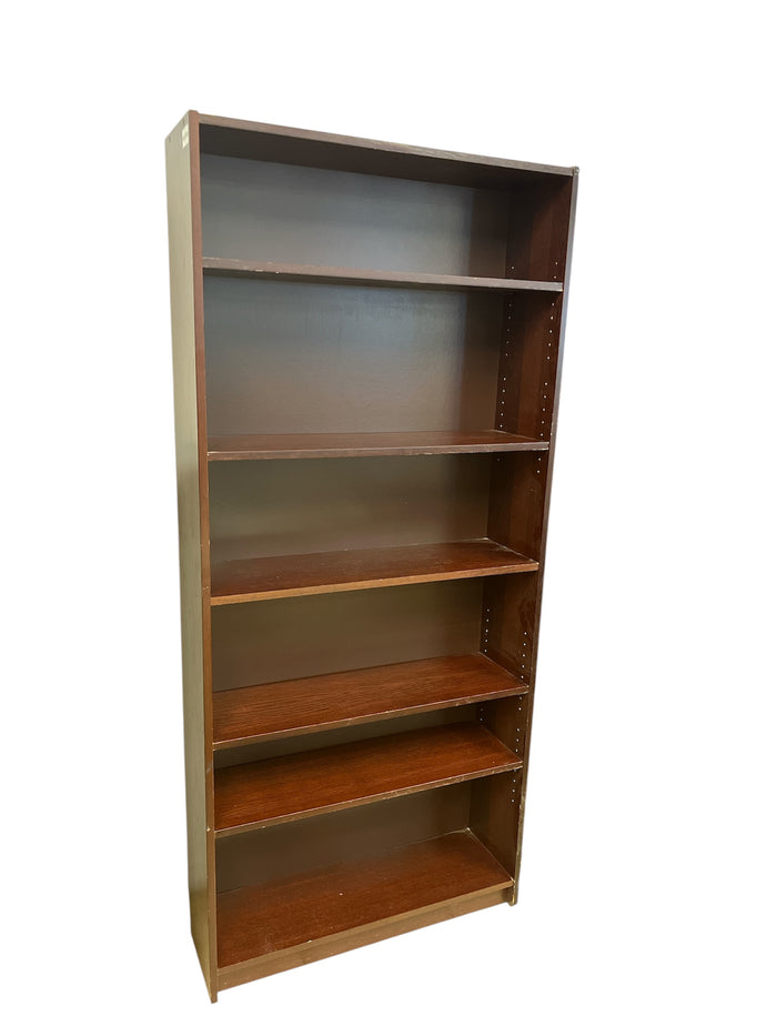 Tall Red Tone Wooden Bookcase