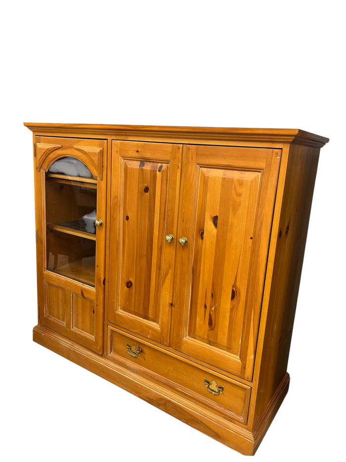 Pine Tone Media Cabinet with Glass Panel