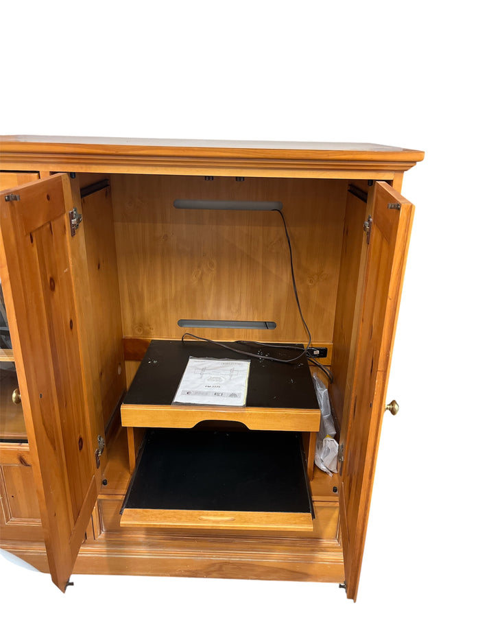 Pine Tone Media Cabinet with Glass Panel