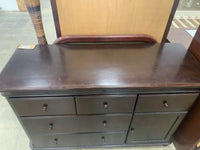 Mahogany 5 Drawer Dresser With Wooden Handles And Mirror