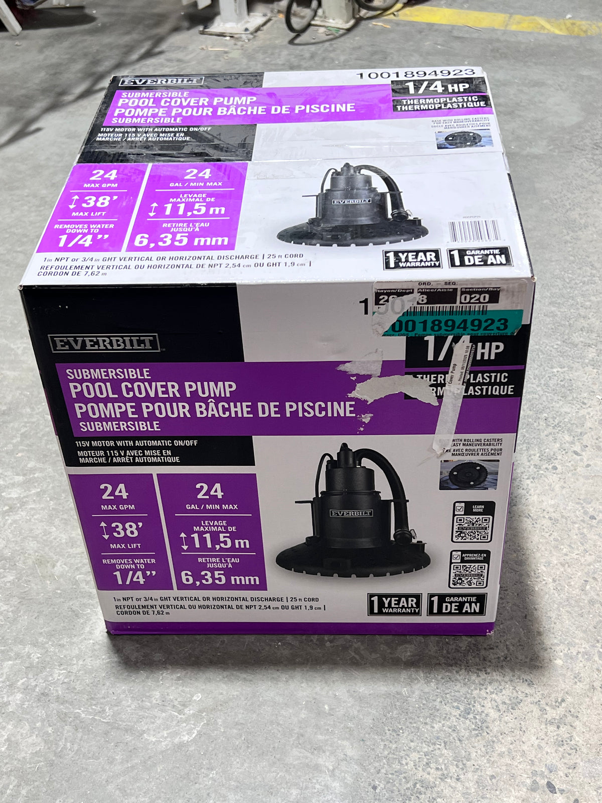 Everbilt 1/4 HP Submersible Pool Cover Pump