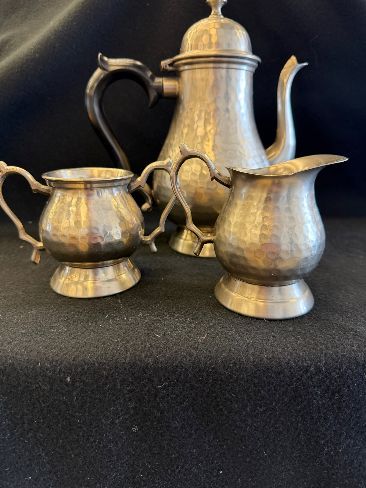 Vintage Hammered Pewter Tea Set | 3-Piece Coffee/Tea Service | South African Hotel Provenance | Arts & Crafts Style