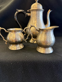 Vintage Hammered Pewter Tea Set | 3-Piece Coffee/Tea Service | South African Hotel Provenance | Arts & Crafts Style