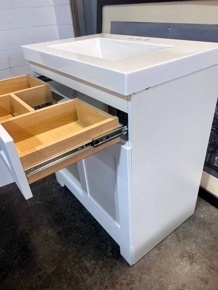 White Bathroom Vanity With Marble Countertop