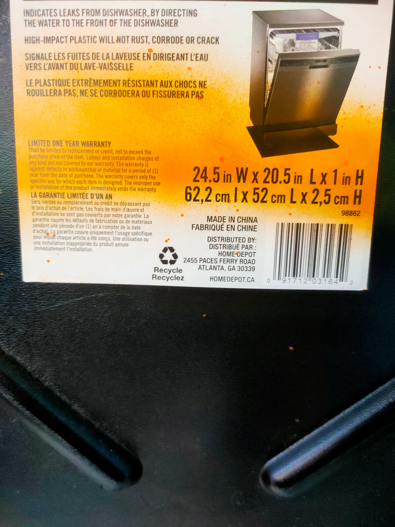 24.5" x 20.5" Black Dishwasher Pan