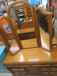 Antique light wood Vanity, Triple Mirror