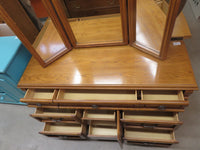 Antique light wood Vanity, Triple Mirror