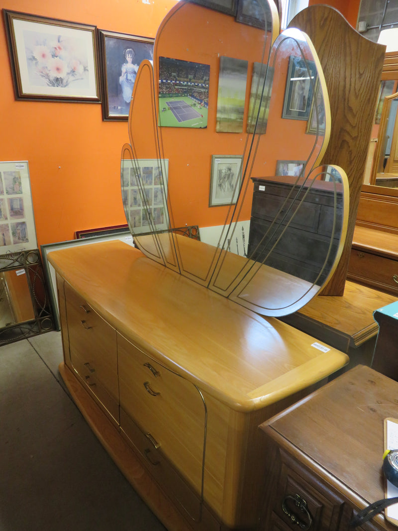 64"W Art Deco Style 5-Drawer Dresser with Mirror