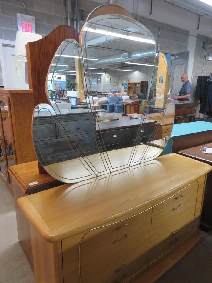 64"W Art Deco Style 5-Drawer Dresser with Mirror