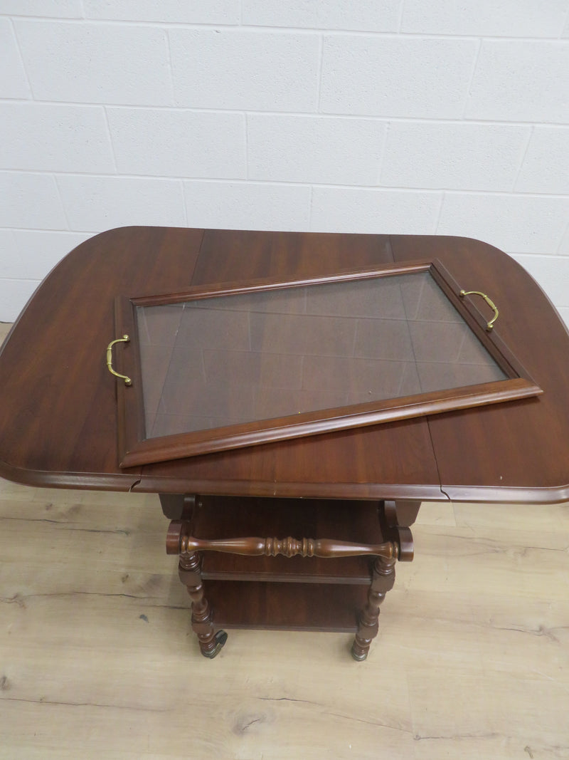 39"W Solid Wood Tea Trolley with Drop Leaves