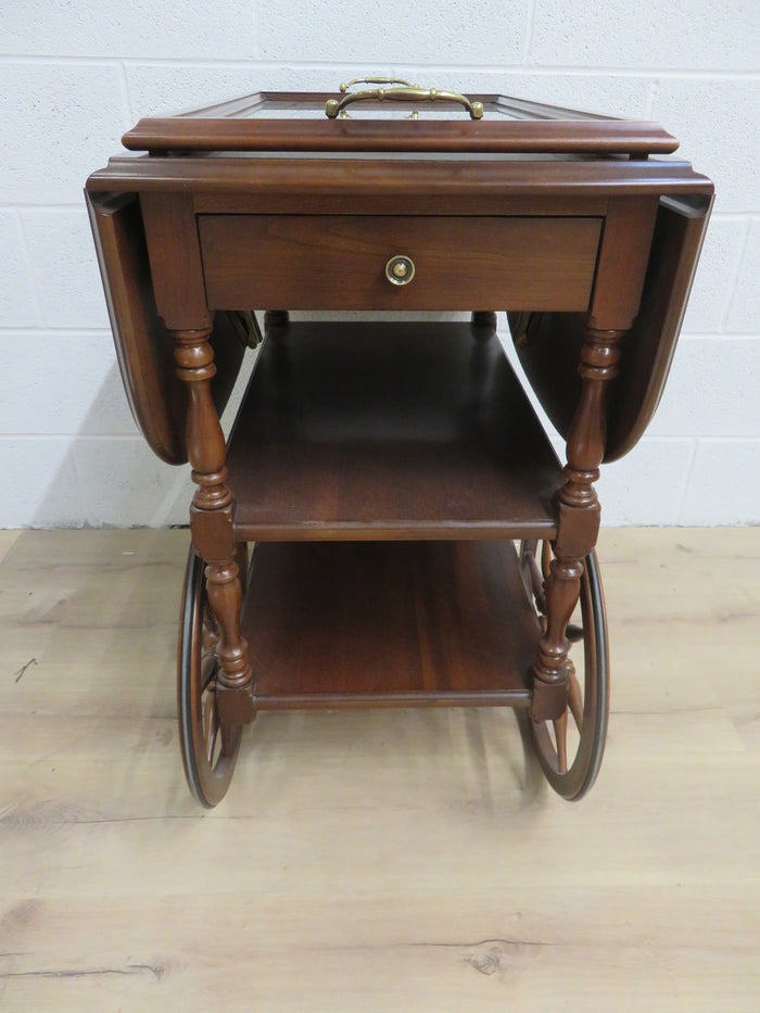 39"W Solid Wood Tea Trolley with Drop Leaves