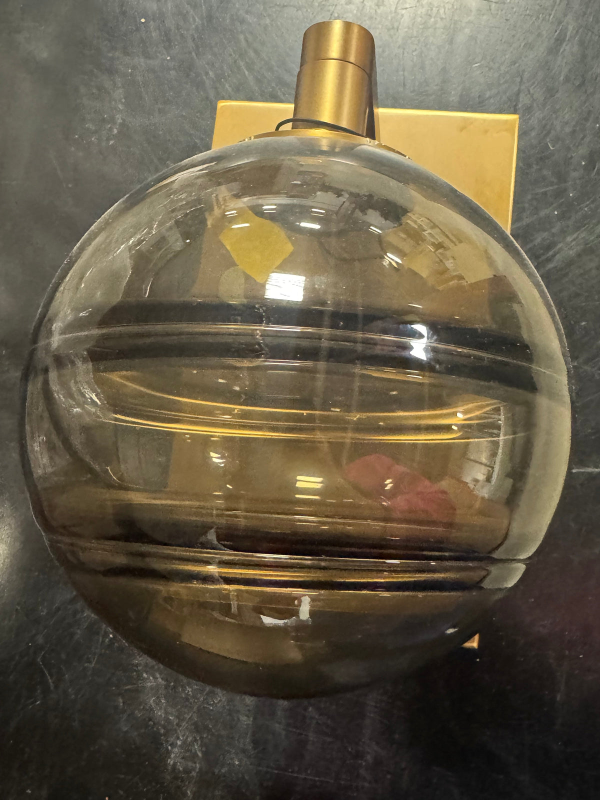 Mid-Century Modern Wall Sconce - Smoked Glass Globe with Brass Finish