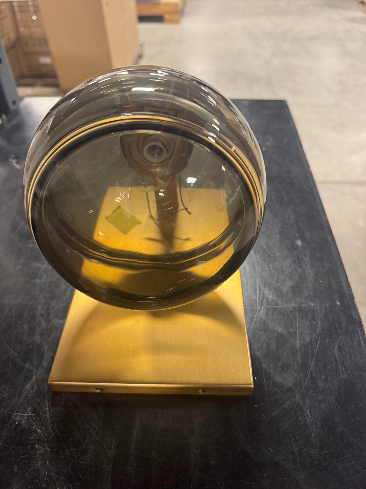 Mid-Century Modern Wall Sconce - Smoked Glass Globe with Brass Finish