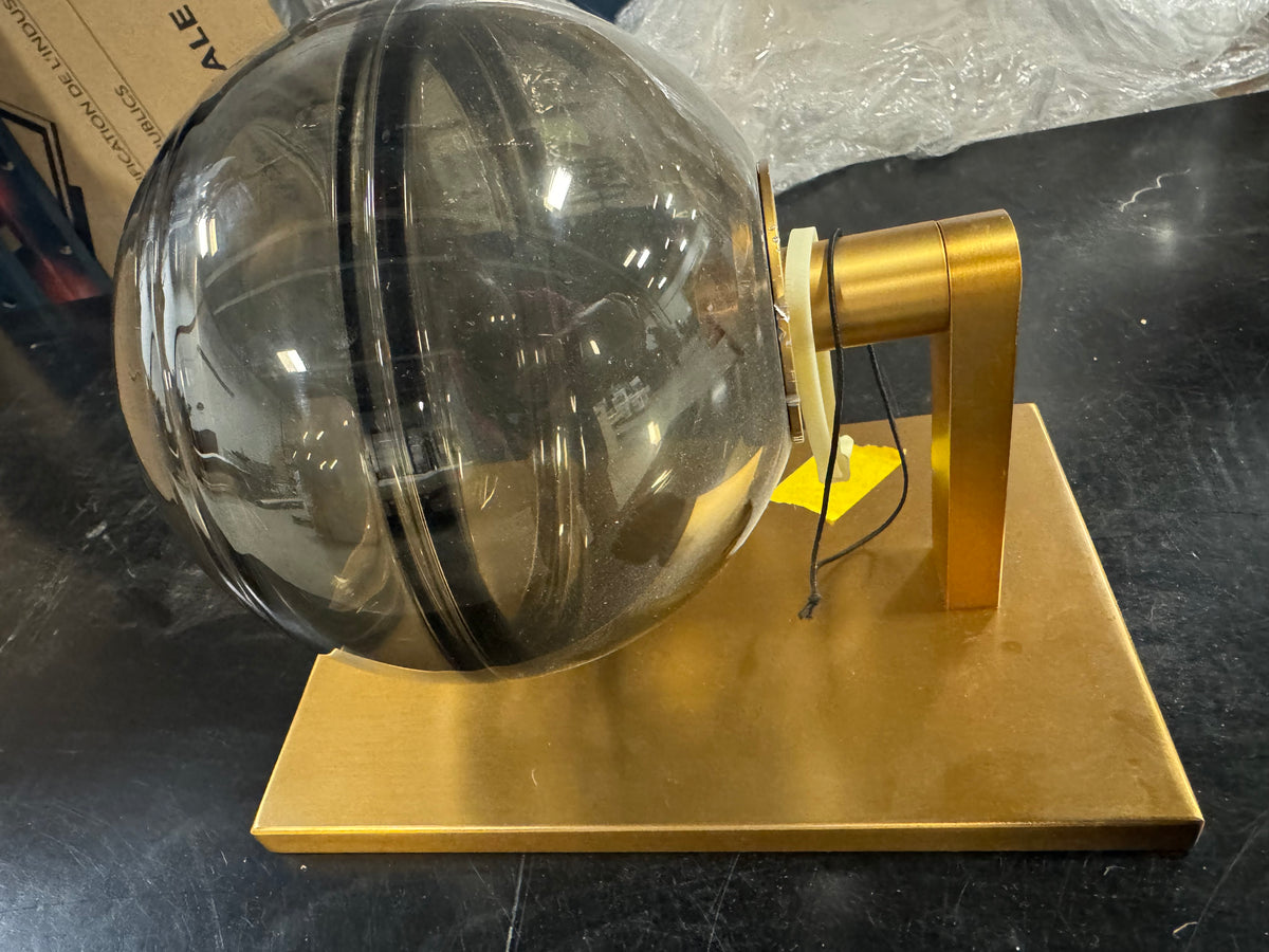 Mid-Century Modern Wall Sconce - Smoked Glass Globe with Brass Finish