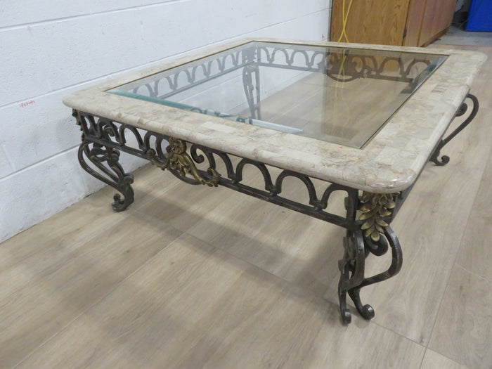 Wrought Iron and Marble Coffee Table