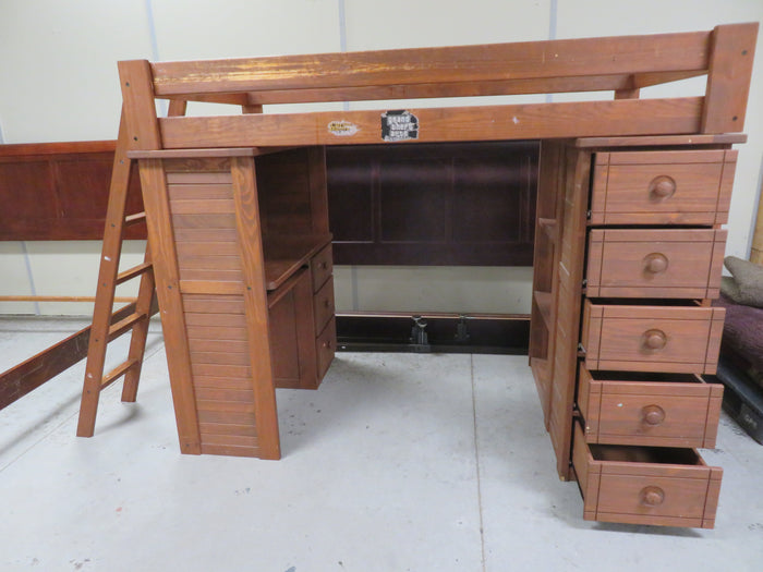 Pine Bed Frame with Integrated Workstation