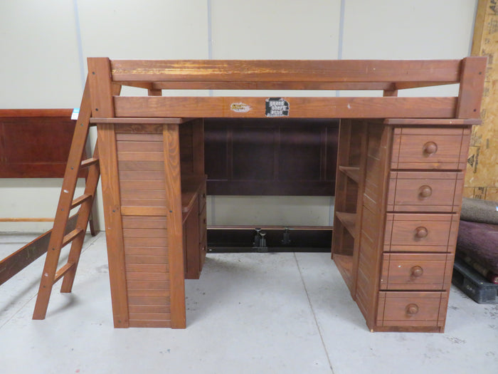 Pine Bed Frame with Integrated Workstation