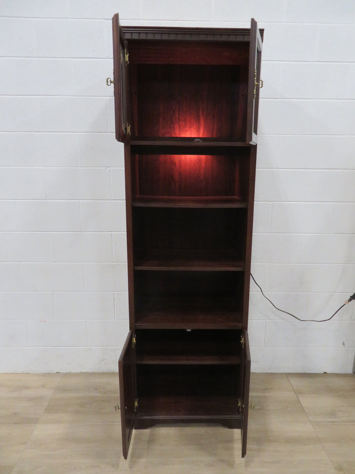 Solid Wood Display Cabinet with Glass Doors and Light