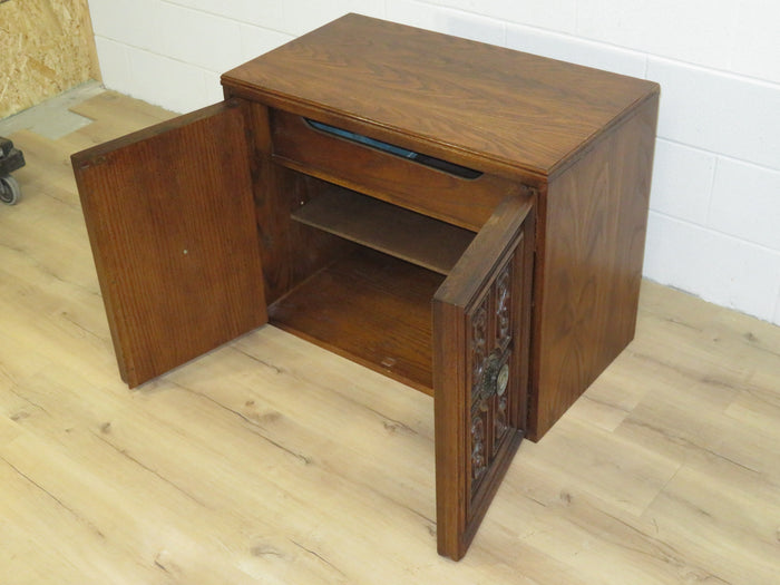 33"W Vintage Mid-Century Carved Solid Wood Cabinet