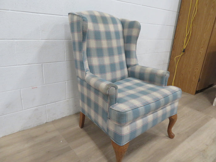 Wing Back Arm Chair in Blue Fabric