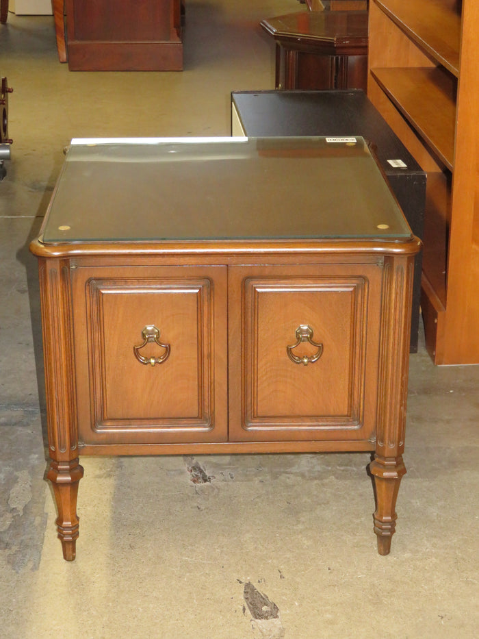 24"W Side Table with Glass Top and Storage