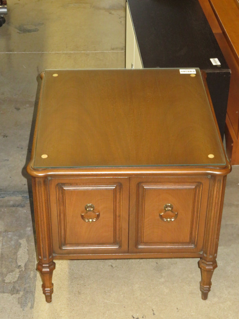 24"W Side Table with Glass Top and Storage