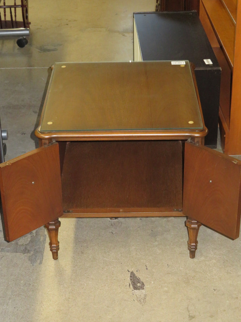 24"W Side Table with Glass Top and Storage