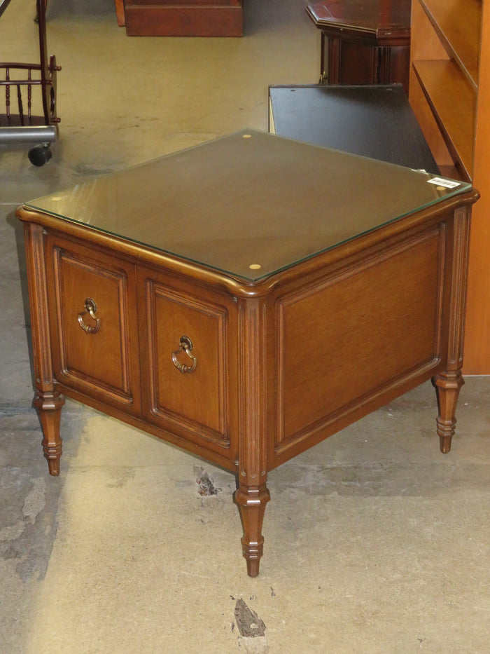 24"W Side Table with Glass Top and Storage