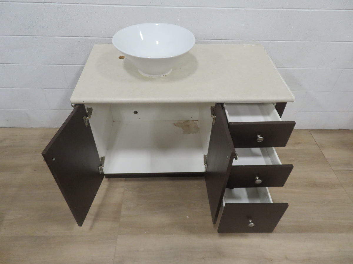 42" Bathroom Vanity with Wooden Top and Ceramic Sink