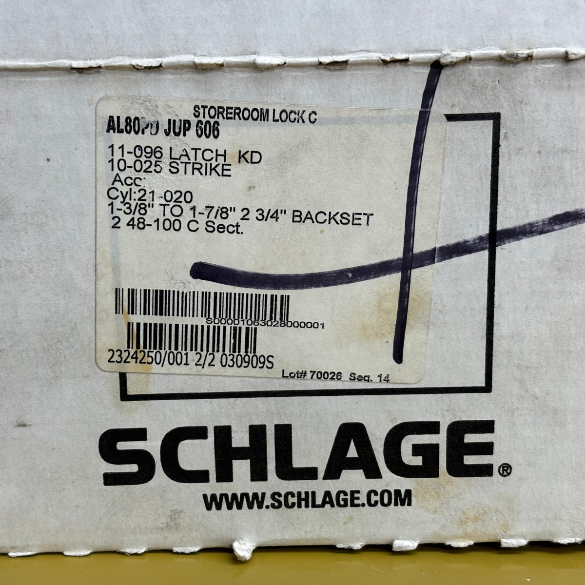 Schlage Lockset AL80PD-JUP-606 Storeroom Lever Lock Cylindrical in Brass