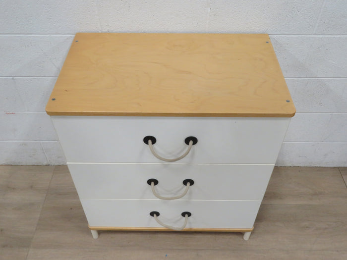 White 3-Drawer Dresser with Rope Handles