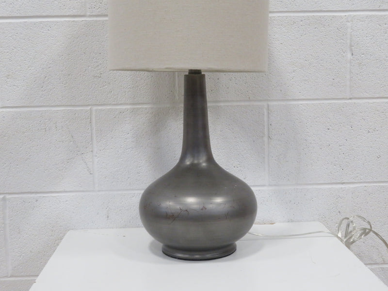 Silver Table Lamp with Linen Drum Shade