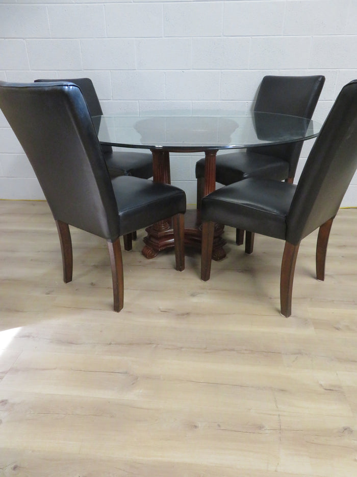 54"W Diameter Glass Topped Dining Set