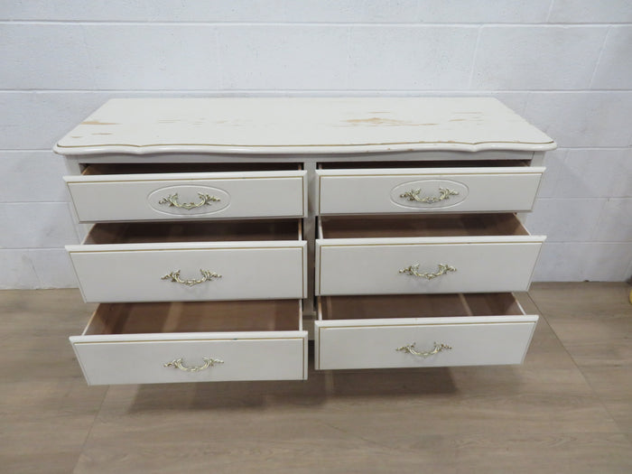 White 6-Drawer Dresser with Ornate Handles